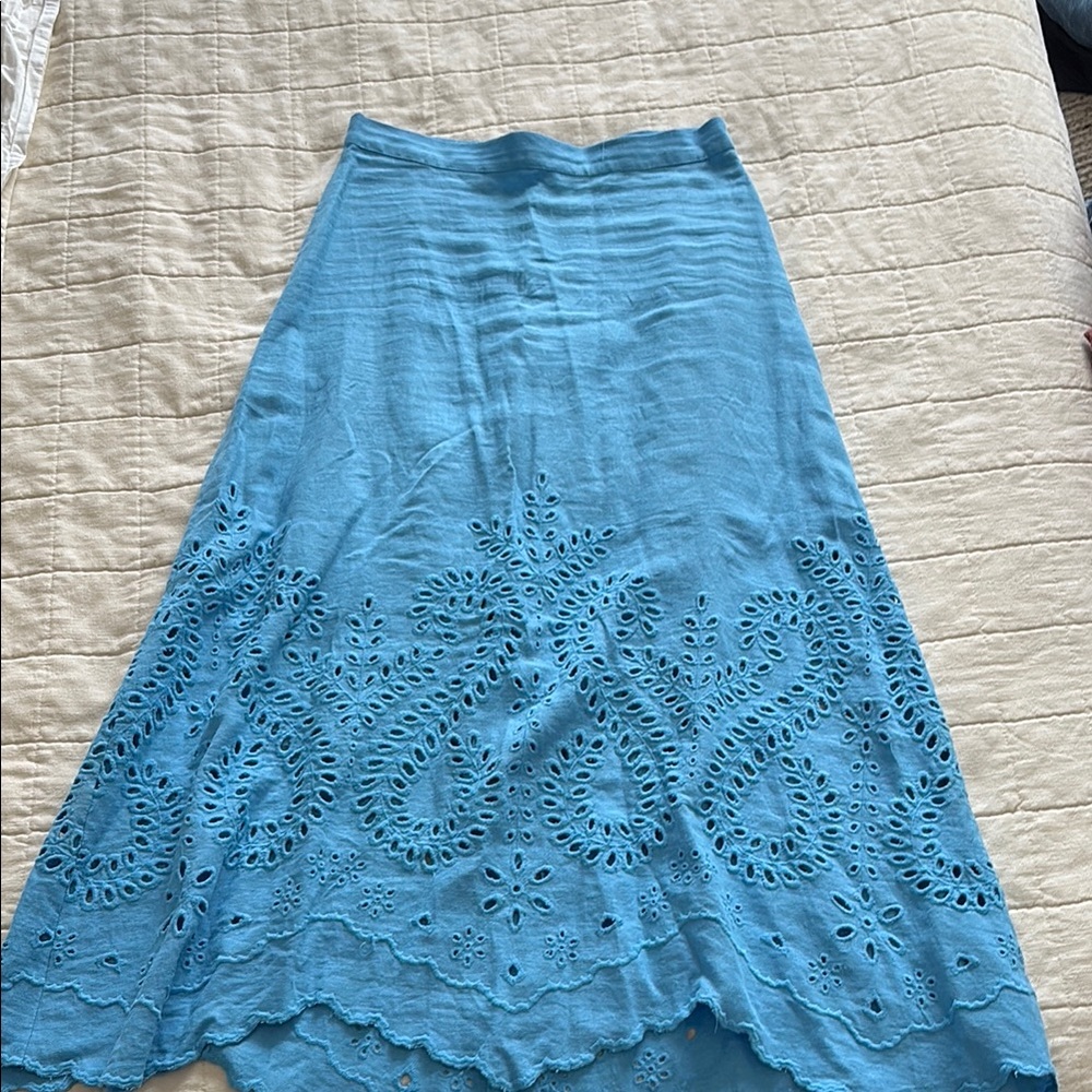 Zara Blue A-Line Eyelet Midi Skirt